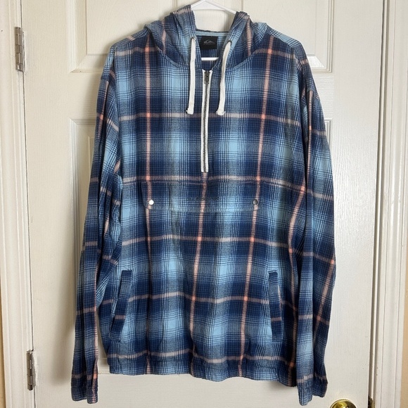 Quiksilver Neo Blue Hooded 100% Cotton Anorak Lightweight Jacket Men Size XL - Picture 1 of 5